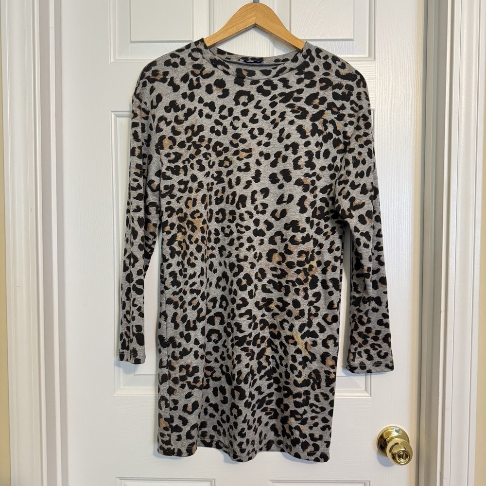Zara Animal Print Grey Knee-Length Sweater Dress Long Sleeve Size Small